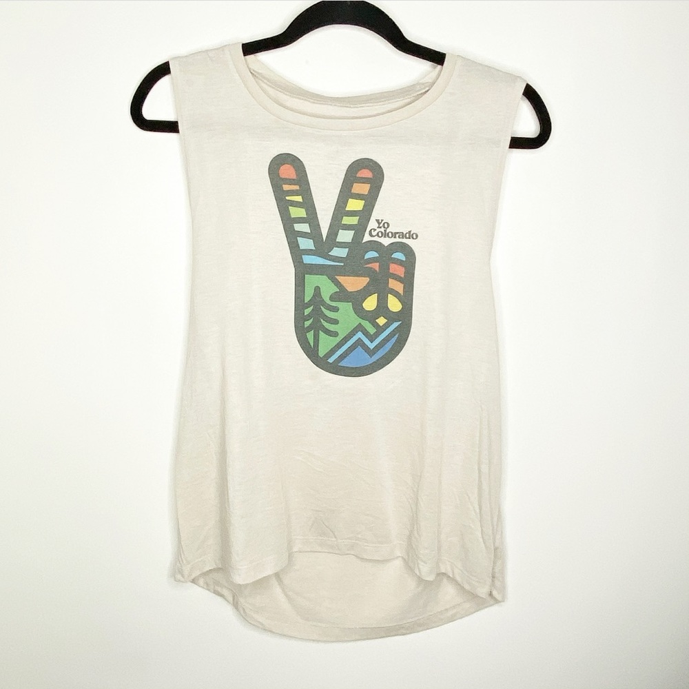 NWT Yo Colorado Rainbow Peace Sign Muscle Tank